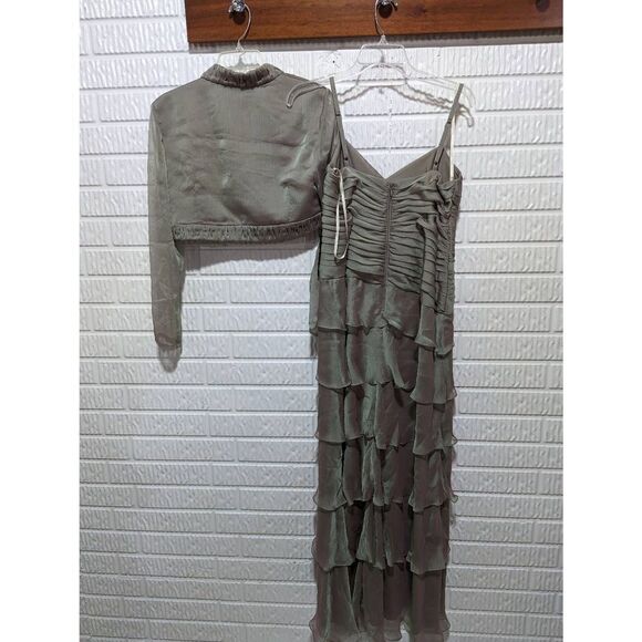 Ignite Evenings by Carol Lin Womens Iridescent Green Sequin Gown & Jacket 8 NWT - Picture 8 of 12